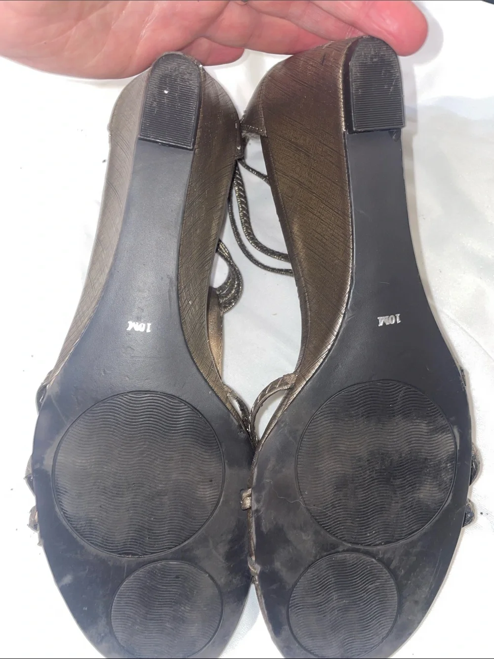 New York Transit Bronze Jeweled Strappy Wedge Sandals